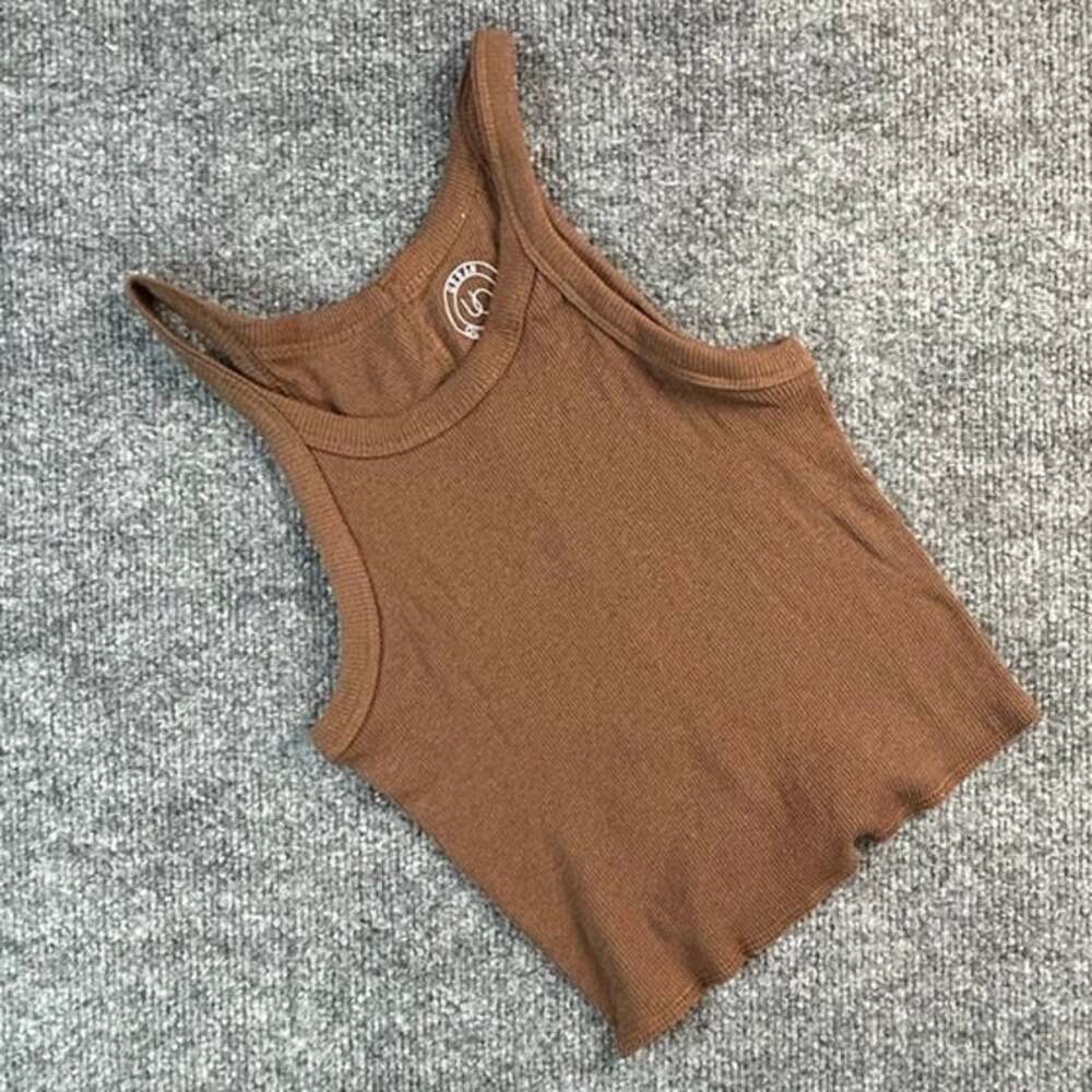 Urban Outfitters Crop Tank Top Womens Small Brown Ribbed Scoop Neck Raw Hem